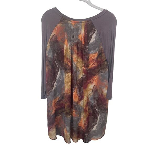 LOGO Lori Goldstein 3/4 Sleeve Chiffon Back Knit Tunic Top Grey Women's Small - Picture 3 of 6